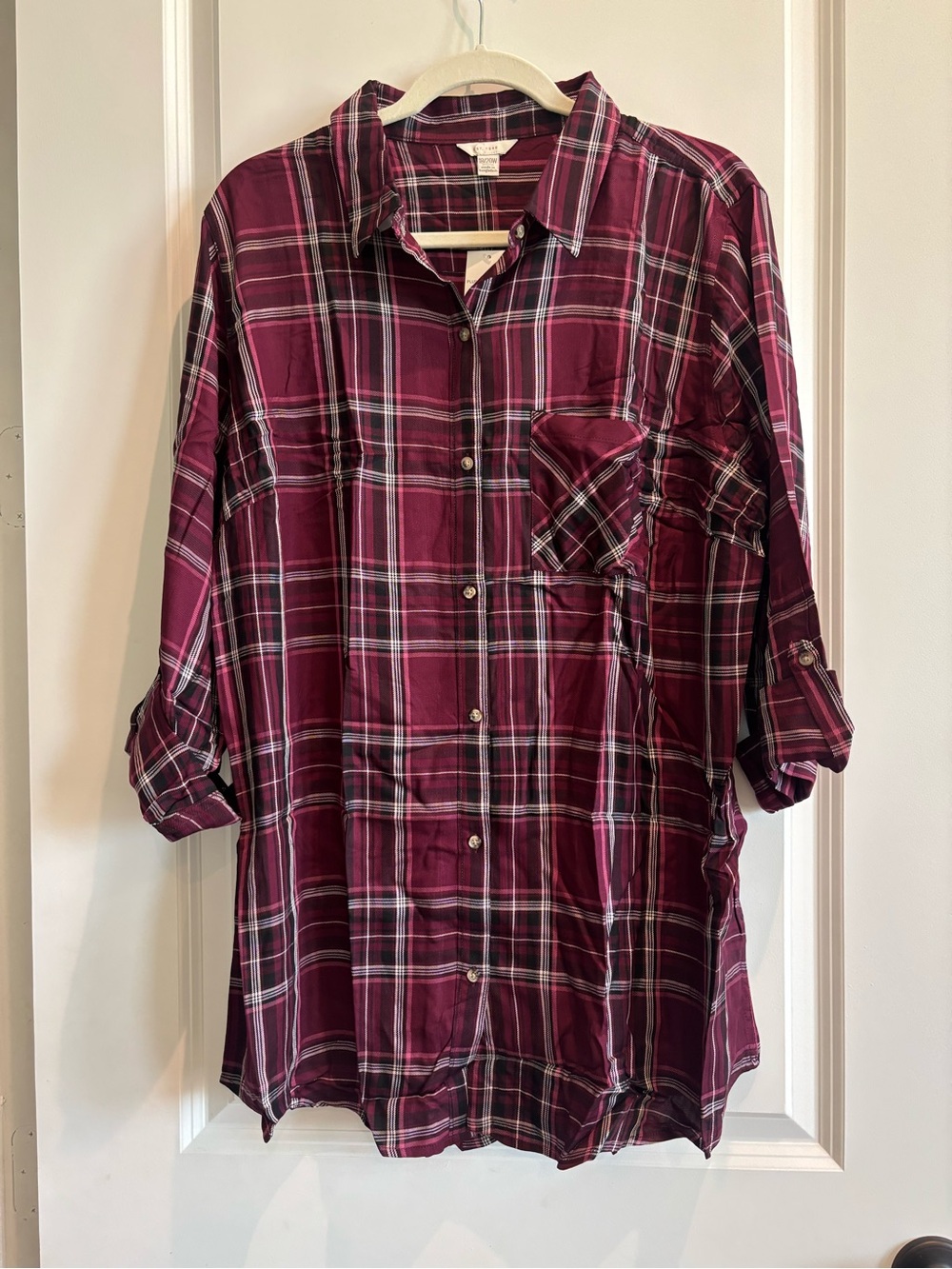 EST. 1946 Plus Size 18/20W Burgundy Plaid Button Down Tunic NWT